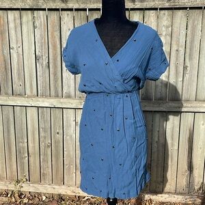 Boden Blue Wrap Dot Beaded Midi Dress